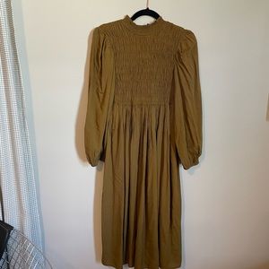 Long-sleeve smocked bodice dress. Great for fall!